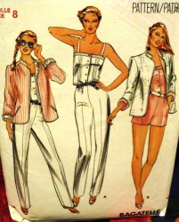 3705 BUTTERICK BAGATELLE 70S REVERSIBLE JACKET, STRAPPY JUMPSUIT LENGTHS PATTERN 8, 10